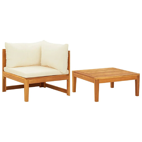 vidaXL Salon de jardin 2 pcs avec coussins blanc crème Bois d'acacia