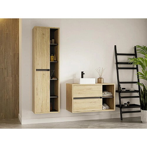 Vente-Unique Colonne de salle de bain suspendue - Coloris naturel clair - H170 cm - PURNAL