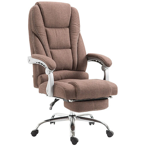 Decoshop26 Fauteuil de bureau sur roulettes avec repose-pieds et hauteur ajustable pivotant en tissu marron 10_0002586