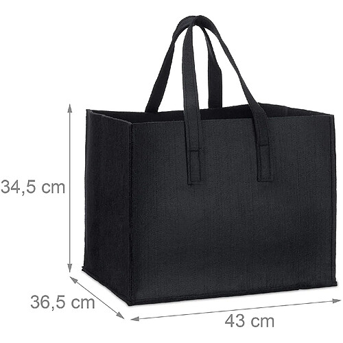 Helloshop26 Panier sac à bûches de bois en feutre 2 poignées pliable porte revues 43 cm noir 13_0002412_2