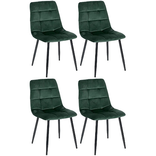 Decoshop26 Lot de 4 chaises de salle à manger coutures décoratives carrées en tissu velours vert et pieds en métal noir 10_0001777