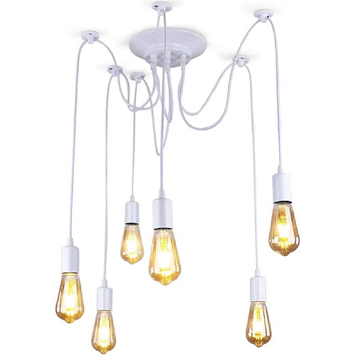 Stoex Plafonnier Vintage Antique E27 Lustre Rétro Suspension Luminaire D'Intérieur Blanc 6 Têtes