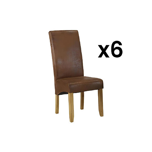 Vente-Unique Lot de 6 chaises SANTOS - Microfibre aspect cuir vieilli - Pieds bois clair