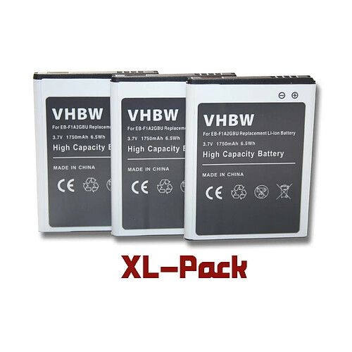 vhbw set de 3 batteries 1750mAh pour smartphone Samsung Galaxy S2 GT-i9188, Style M340S, S2 Duos SGH-i929 remplace EB-F1A2GBU, EB-F1A2