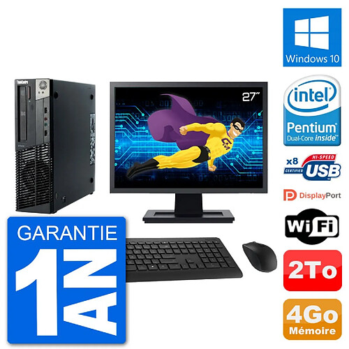 PC Lenovo M92p SFF Ecran 27" Intel G630 RAM 4Go Disque 2To Windows 10 Wifi · Occasion