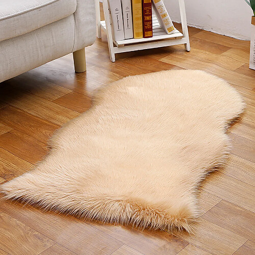 LUUCOZK Tapis moelleux en fausse fourrure Tapis à poils longs pour chambre à coucher SalonChambre-Beige-irrégulier 60x180