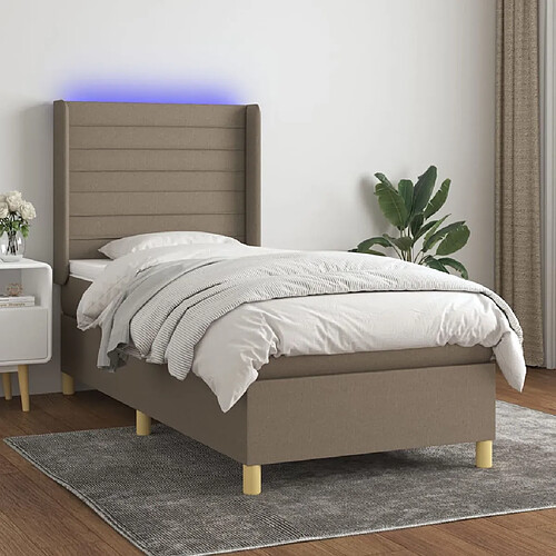 vidaXL Sommier à lattes de lit matelas et LED Taupe 100x200 cm Tissu