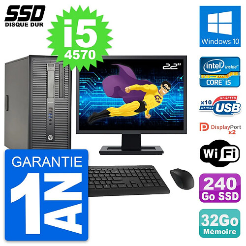 PC Tour HP ProDesk 600 G1 Ecran 22" i5-4570 RAM 32Go SSD 240Go Windows 10 Wifi · Occasion