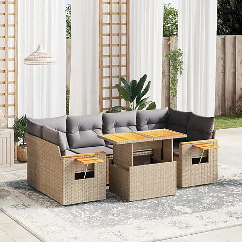 vidaXL Salon de jardin avec coussins 7 pcs beige résine tressée