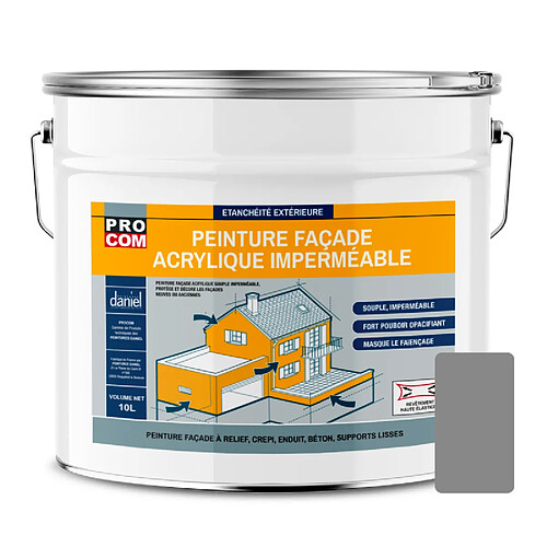 PRO COM Peinture façade PROCOM crépi, façade à relief, imperméabilisation et protection des façades - Durable jusqu'à 10 ans-10 litres-Gris (RAL 7001)