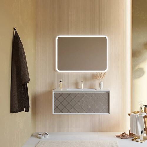 Kiamami Valentina ARMOIRE DE SALLE DE BAIN MURALE DE 100 CM EN GRIS CLAIR AVEC MIROIR À LED | MIAMI