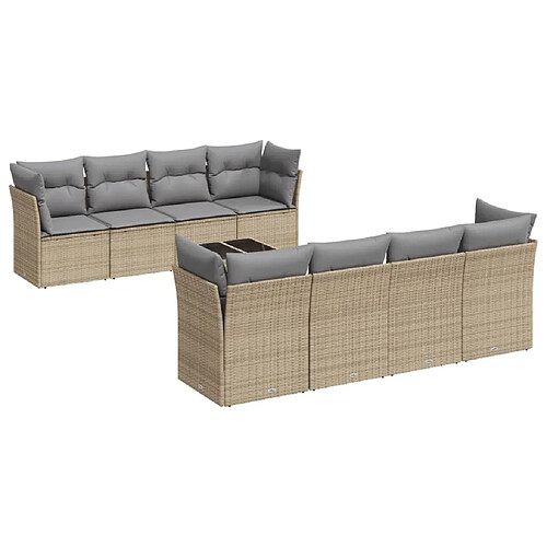 Maison Chic Salon de jardin avec coussins 9 pcs | Ensemble de Table et chaises | Mobilier d'Extérieur beige résine tressée -GKD83372