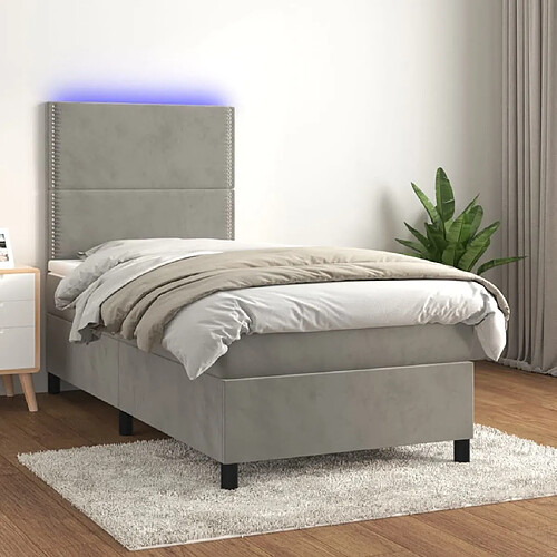 Sommier à lattes et LED,Cadre à lattes de lit avec matelas pour Adulte Gris clair 90x200cm -MN79048