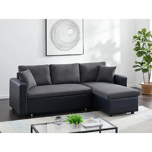 Vente-Unique Canapé d'angle convertible et réversible en tissu anthracite et noir GAZUR II