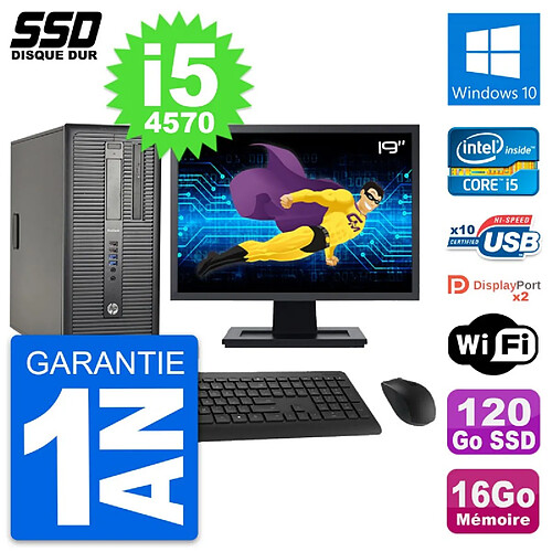 PC Tour HP ProDesk 600 G1 Ecran 19" i5-4570 RAM 16Go SSD 120Go Windows 10 Wifi · Occasion