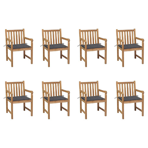 vidaXL Chaises de jardin lot de 8 avec coussins anthracite Bois teck