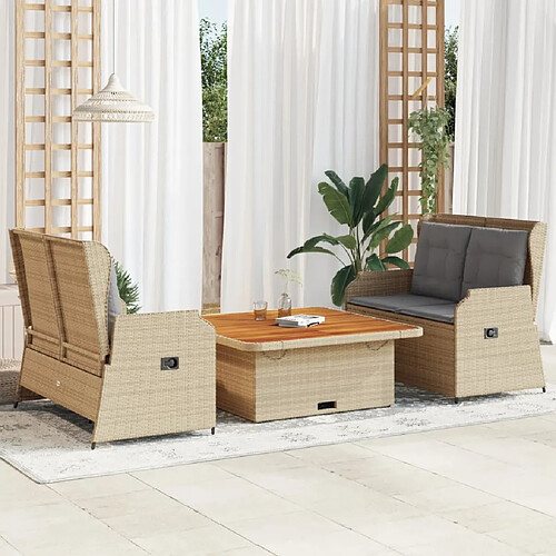 vidaXL Salon de jardin avec coussins 3 pcs beige résine tressée