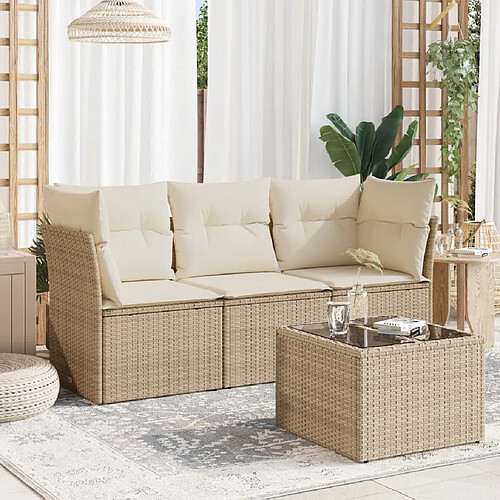 vidaXL Salon de jardin avec coussins 4 pcs beige résine tressée