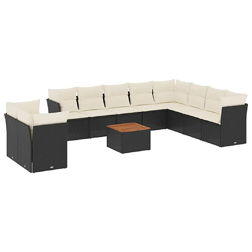 Maison Chic Salon de jardin 11 pcs avec coussins, Ensemble Tables et chaises d'extérieur noir résine tressée -GKD803984