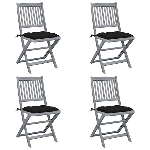 vidaXL Chaises pliables d'extérieur lot de 4 et coussins Bois d'acacia