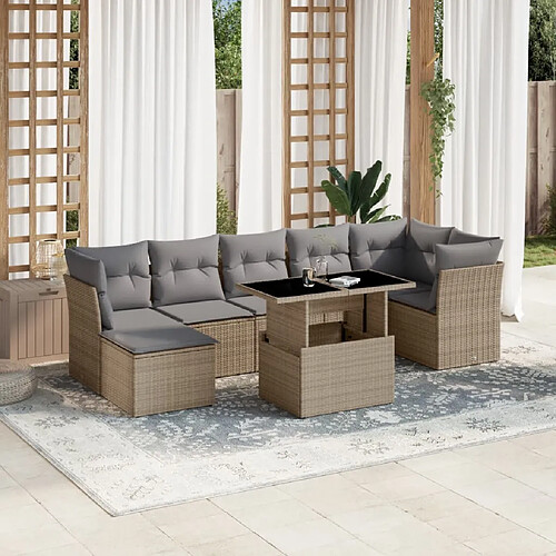 vidaXL Salon de jardin avec coussins 8 pcs beige résine tressée