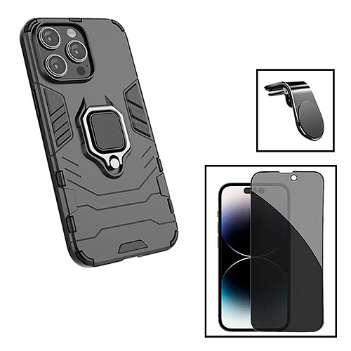 PHONECARE Kit Verre Trempé 5D Anti-Spy + Coque 3X1 Military Defender + Support Magnétique L pour Apple iPhone 15 Plus - Noir