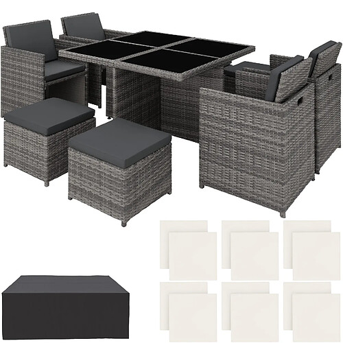 Tectake Salon de jardin MANHATTAN 8 places avec 2 sets de housses + housse de protection, variante 2 - gris