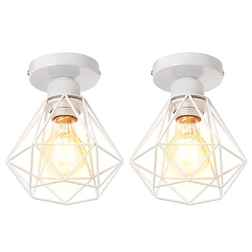 Stoex 2PCS Plafonnier Rétro Blanc Lampe de Plafond E27 Cage en Métal Luminaire Plafonnier Vintage D'Intérieur