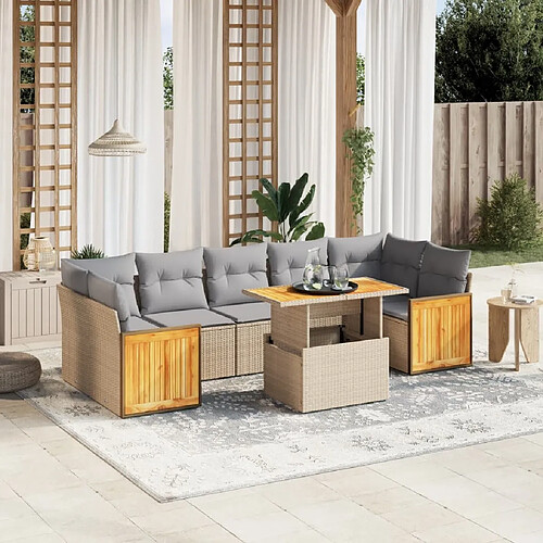 vidaXL Salon de jardin avec coussins 8 pcs beige résine tressée