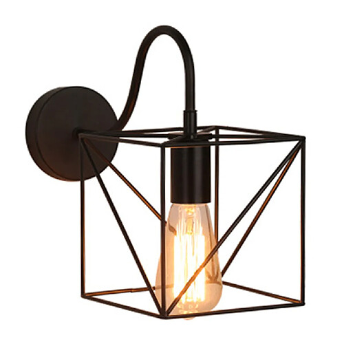 Stoex Applique Murale Vintage Industriel Cage Cube en Métal Plafonnier Luminaire Rétro Lampe Intérieure Décoration pour Salon Cuisine Couloir Chambre Café Bar, E27 Noir