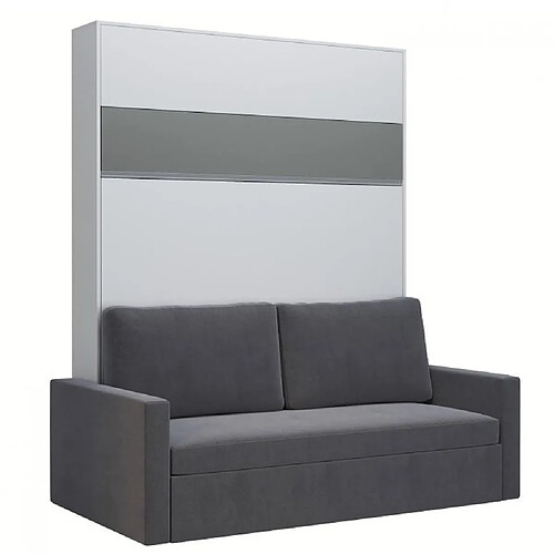 Inside 75 Armoire lit escamotable DJUKE SOFA blanc bandeau gris mat canapé gris 160*200 cm