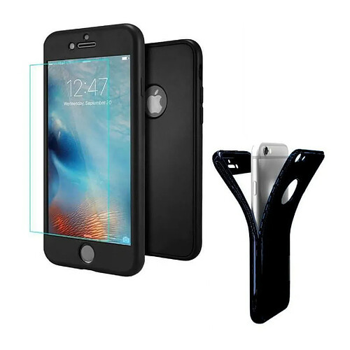 Little Boutik Coque Gel Silicone IPhone 6 6s Intégrale 360Full Protection + Verre Trempé Couleur Noire Etuis Housse Couleur