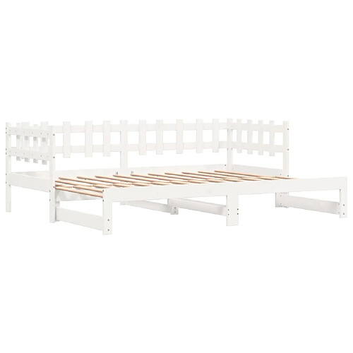 Maison Chic Lit d'appoint Blanc 2x(90x200)cm,Lit coulissant Lit de repos Bois de pin massif -GKD72132