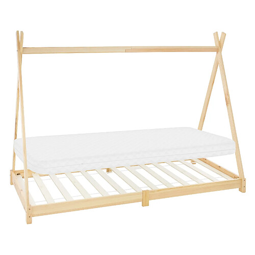 ML-Design Lit enfant + matelas Lit maison Sommier à lattes Tipi Lit bois naturel 90x200cm