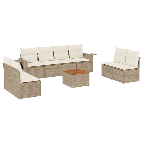 Maison Chic Salon de jardin avec coussins 9 pcs, Ensemble Tables et chaises de jardin, beige résine tressée -GKD613622