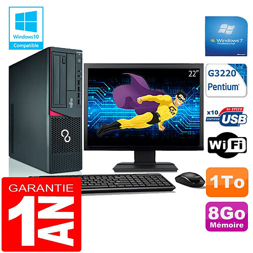 PC Fujitsu Esprimo E720 E85+ SFF G3220 RAM 8Go Disque 1 To Wifi W7 Ecran 22" · Occasion