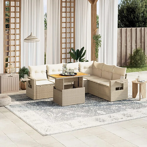 vidaXL Salon de jardin avec coussins 7 pcs beige résine tressée