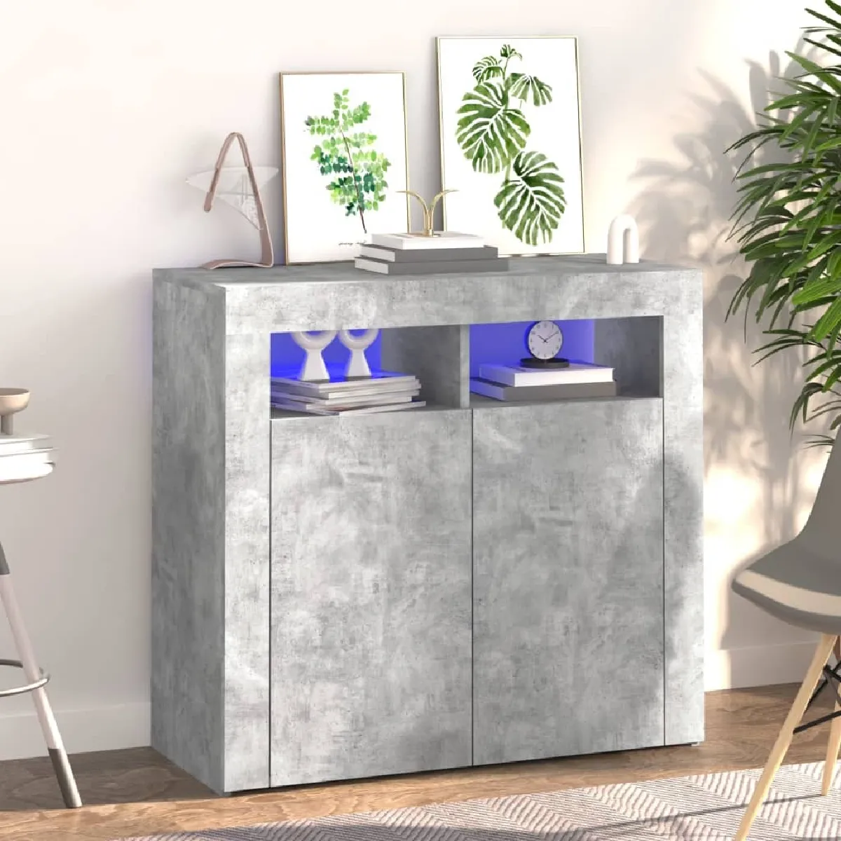 Maison Chic Buffet commode,console avec lumières LED pour rangement gris béton 80x35x75 cm -MN10807