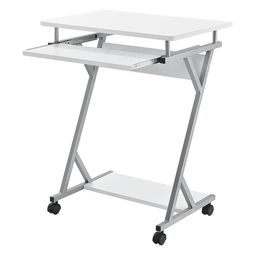 Helloshop26 Bureau ordinateur roulant table informatique avec support clavier coulissant avec 4 roulettes MDF 60 cm blanc 03_0001153