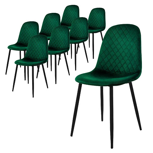 ML-Design Lot de 8 chaises de salle à manger vert foncé velours avec dossier pieds en noir