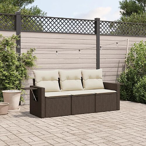 vidaXL Salon de jardin avec coussins 3 pcs marron résine tressée