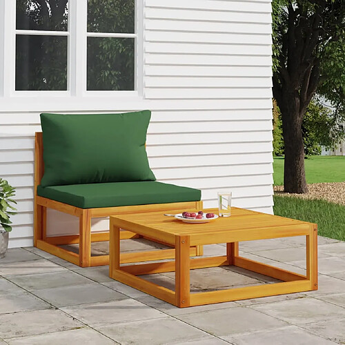 vidaXL Salon de jardin avec coussins 2 pcs bois massif acacia