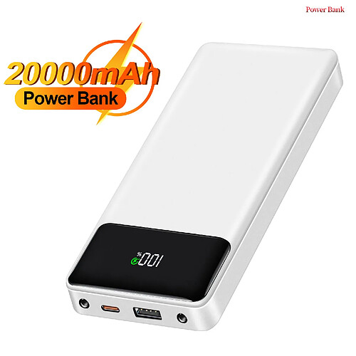 VANWIN Batterie Externe 20000mAh Câble intégré Power Bank 2.4A et 5 Sorties Ultra Mince Batterie Portable avec l’Ecran LED - Blanc