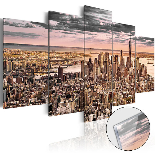 Decoshop26 Tableaux en verre acrylique décoration murale motif New York ciel du matin 5 panneaux 200x100 cm TVA110145