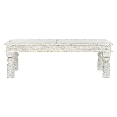 Pegane Table basse, table de salon rectangulaire en bois sculpté coloris blanc - longueur 150 x profondeur 76 x Hauteur 48 cm