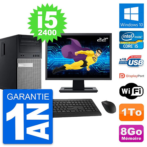 PC Tour Dell 990 Ecran 22" Intel i5-2400 RAM 8Go Disque Dur 1To Windows 10 Wifi · Occasion