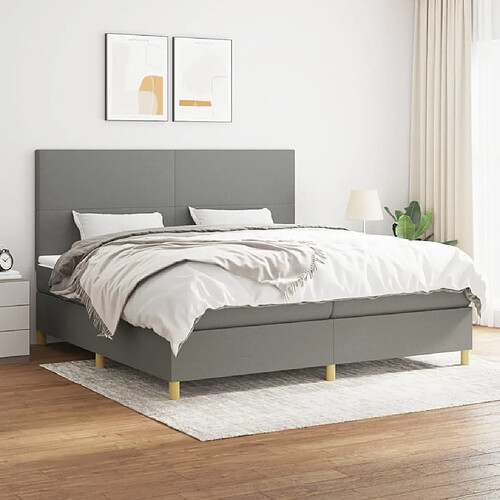 vidaXL Sommier à lattes de lit avec matelas Gris foncé 200x200cm Tissu