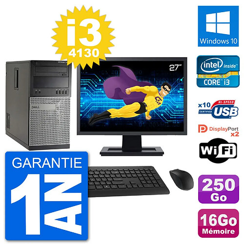 PC Tour Dell 7020 Ecran 27" Intel i3-4130 RAM 16Go Disque 250Go Windows 10 Wifi · Occasion