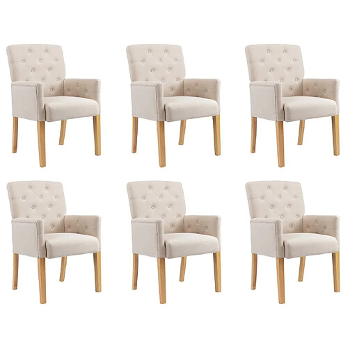 Maison Chic Lot de 6 Chaises à manger avec accoudoirs,Fauteuil/Chaises à dîner confortables beige tissu -MN63807