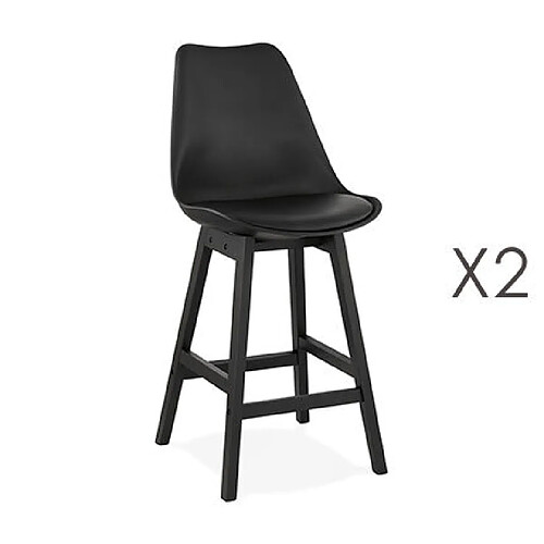 Mes Lot de 2 chaises de bar noires H65 cm avec pieds noirs - ELO